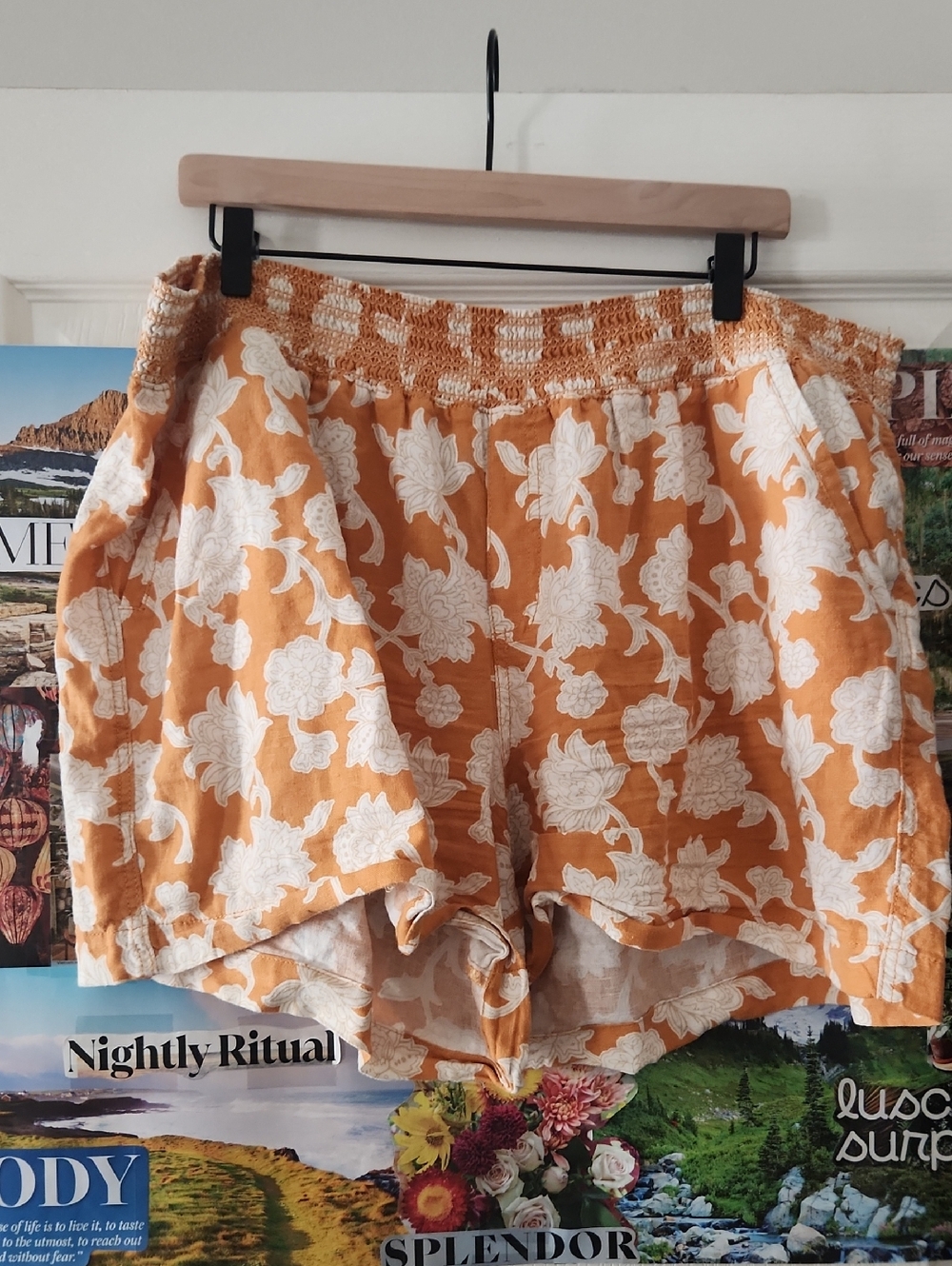 Women’s Mustard Floral Elastic Waist Shorts